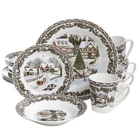 Gibson Home Christmas Toile 16 Piece Dinnerware Se