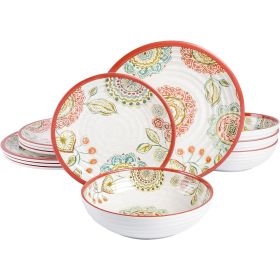Laurie Gates Brick Floral Ripple 12 Piece Melamine