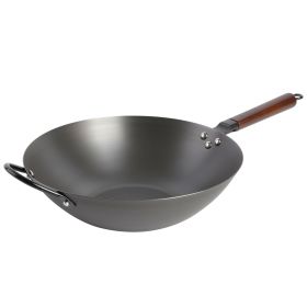 Babish 14 Inch Carbon Steel Flat Bottom Wok in Bla