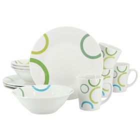 Gibson Home Green Loops 12 Piece Round Fine Cerami