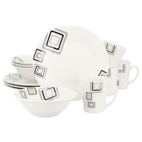 Gibson Home Black Squares 12 Piece Round Fine Cera