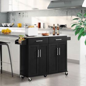 Black Kitchen Island Cart with Stainless Steel Top