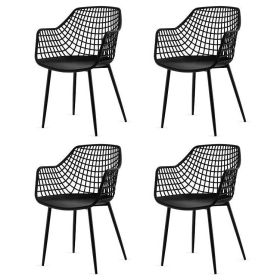 Set of 4 Mid-Century Modern Black Mesh Dining Chai