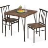 Metal Frame Dining Set w/Dark Brown Wood Top Table & 2 Chairs