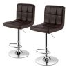 Set of 2 Modern Barstools w/Brown PU Leather Swivel Seats