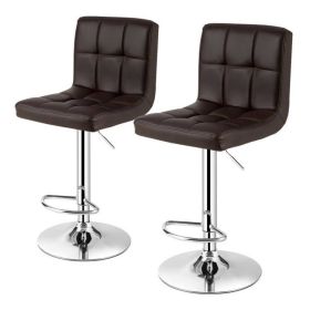 Set of 2 Modern Barstools w/Brown PU Leather Swivel Seats