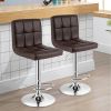 Set of 2 Modern Barstools w/Brown PU Leather Swivel Seats