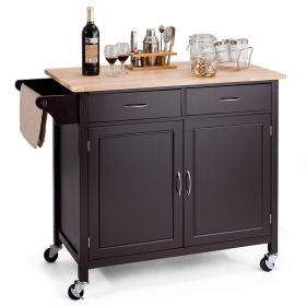 Brown Kitchen Island Storage Cart with Wood Top an