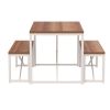 Dining Set Wood Top White Metal Frame Table and 2 Bench Chairs