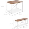 Dining Set Wood Top White Metal Frame Table and 2 Bench Chairs