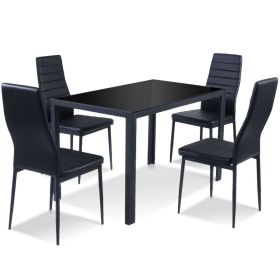 5 Piece Black Glass Tabletop Dining Set With Soft