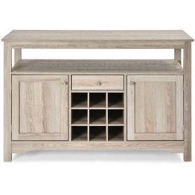Gray Oak Buffet Server 9 Bottle Wine Cabinet Conso