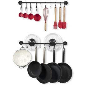 Set of 2 - Black Metal Wall Mounted Pot Rack with