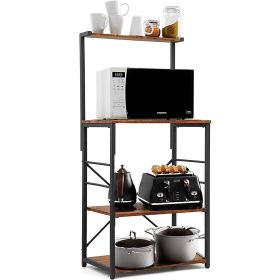 Black Metal 4-Shelf Rustic Brown Wood Baker's Rack
