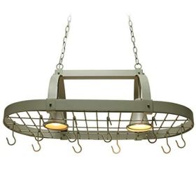 Rustic 2 Light 10 Hook Ceiling Mounted Hanging Pot