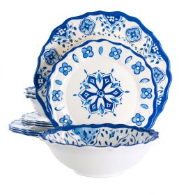 Elama Blue Garden 12 Piece Scalloped Lightweight M