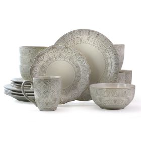 Elama White Lace 16 Piece Luxurious Stoneware Dinn