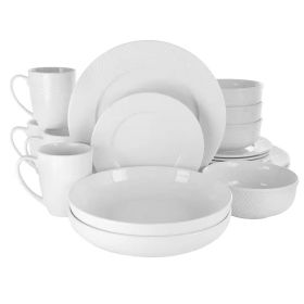 18-Piece White Porcelain Dinnerware Set with Plate
