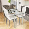 Dining Set w/Glass Top Table & 4 White PVC Leather Chairs