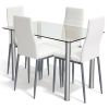 Dining Set w/Glass Top Table & 4 White PVC Leather Chairs