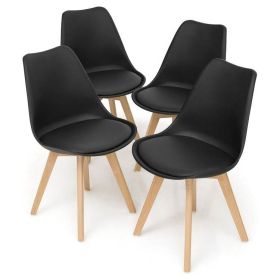 Set of 4 Modern Mid-Century Style Black PU Leather
