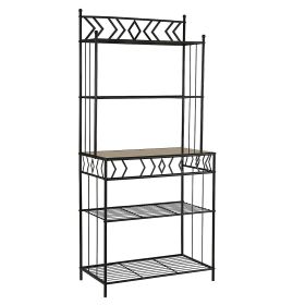 Kitchen Bakers Rack in Black Metal with Marble Fin