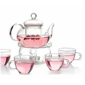 6-Piece Glass Tea Pot Set with 4 Cups Teapot Warme