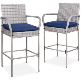 Set of 2 Grey Indoor/Outdoor Wicker Bar Stools w/