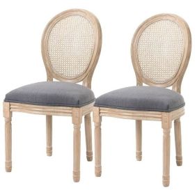 Set of 2 Vintage Upholstered Armless Rattan Back D