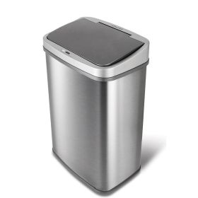 Grey 13-Gallon Stainless Steel Kitchen Trash Can w