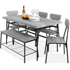 Modern 6-Piece Dining Set with Grey Wood Top Table
