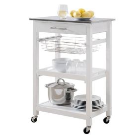 White Stainless Steel Top Kitchen Cart with Drawer