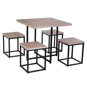 Farmhouse 5 Piece Square Natural Wood Steel Kitche