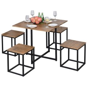 Farmhouse 5 Piece Square Walnut Wood Steel Kitchen