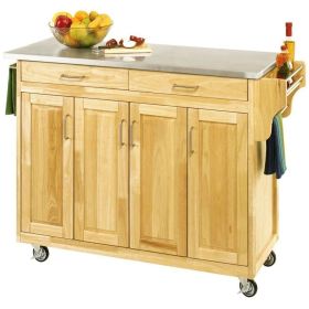 Stainless Steel Top Wooden Kitchen Cart Island wit