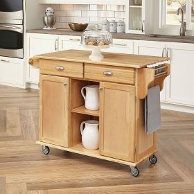 Natural Wood Finish Kitchen Island Cart with Locki
