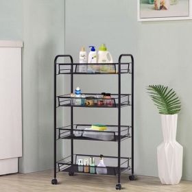 Black/Gray 4 Tier Storage Rack Trolley Cart-Black