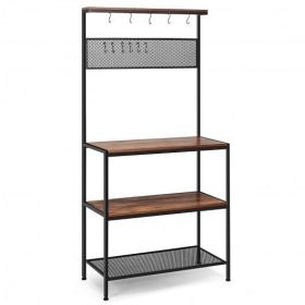 4-Tier Kitchen Rack Stand with Hooks and Mesh Pane