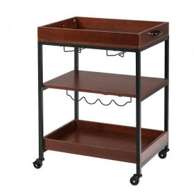 3 Tiers Kitchen Island Serving Bar Cart with Glass