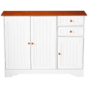 White Wood Sideboard Buffet Cabinet with Walnut Fi