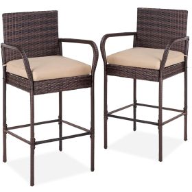 Set of 2 Brown Indoor/Outdoor Wicker Bar Stools w/