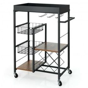 Kitchen Island Cart on Wheels Rustic Brown