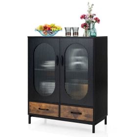 Modern Black Brown Metal Wood Sideboard Dining Buf