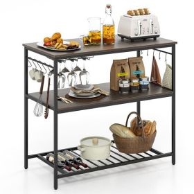 Kitchen Island with 3 Shelves Wine Glass Holders a