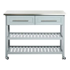 Light Gray Rolling Kitchen Island 2 Drawers Storag