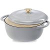 6 Quart Large Light Grey Enamel Cast-Iron Dutch Oven