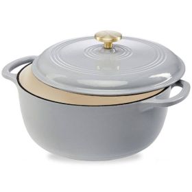 6 Quart Large Light Grey Enamel Cast-Iron Dutch Oven