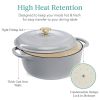 6 Quart Large Light Grey Enamel Cast-Iron Dutch Oven