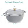 6 Quart Large Light Grey Enamel Cast-Iron Dutch Oven