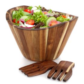 MegaChef Large Acacia Wood Salad Bowl with Serving